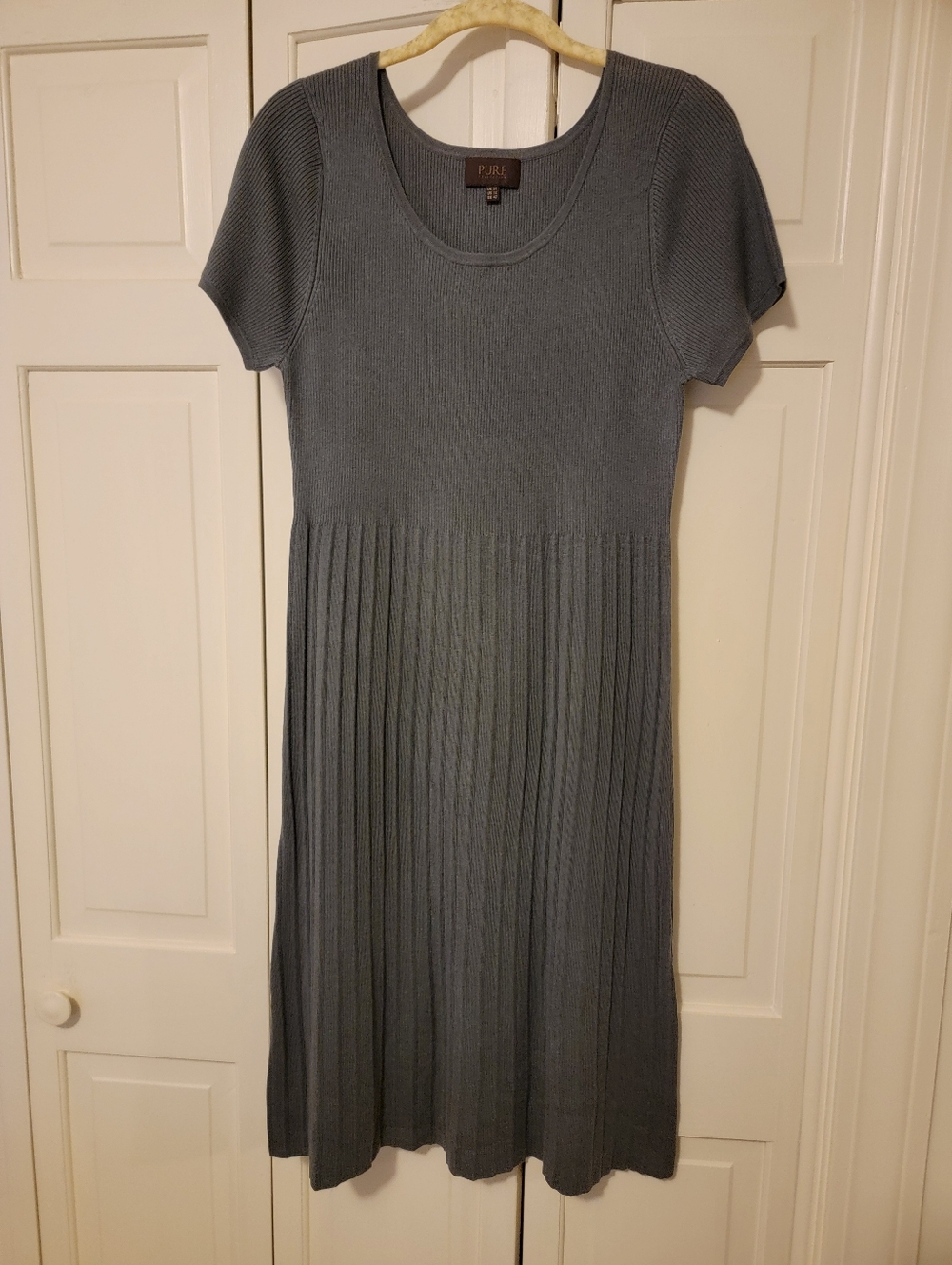Pure Collection Silk & Cashmere Ribbed Midi Dress in Slate Gray Size 12 EUC